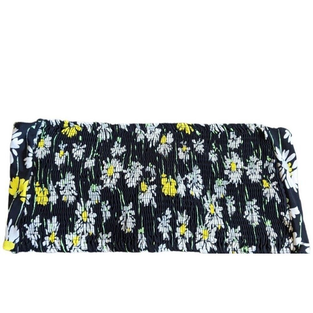 Topshop Black Smocked Bandeau Tie Back Floral Boho Top US Size 2